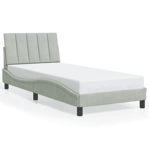 Estrutura de cama de solteiro simple com LED 80x200 cm veludo cinzento-claro