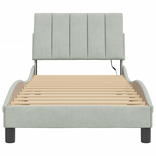 Estrutura de cama de solteiro simple com LED 80x200 cm veludo cinzento-claro