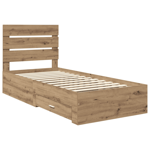 Estrutura de cama de solteiro para adultos com gaveta Carvalho Artesanal 90 x 190 cm