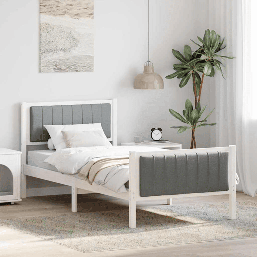 Estrutura de cama de solteiro para adultos Branco e cinza claro 90 x 190 cm