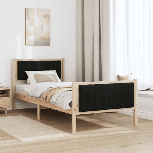 Estrutura de cama de solteiro simple com cabeceira - Castanho e preto 90 x 190 cm