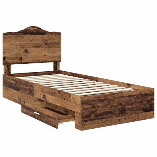 Estrutura de cama de solteiro para adultos Madeira antiga 90 x 200 cm Madeira processada