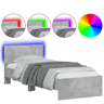 Estrutura de cama de solteiro moderno c cabeceiraluzes LED 75x190cm cinza cimento