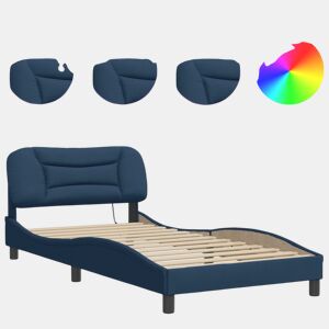 Estrutura de cama de solteiro para adultos com LED 100x200 cm tecido azul