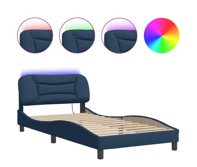 Estructura de cama individual para adultos con led tela azul 100x200 cm