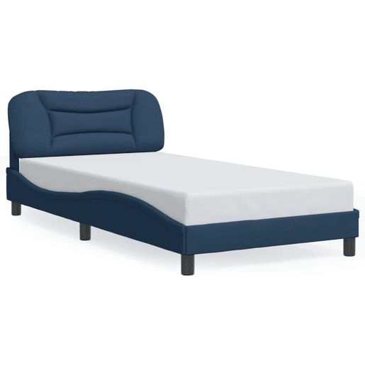 Estrutura de cama de solteiro para adultos com LED 100x200 cm tecido azul