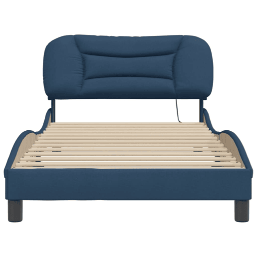 Estrutura de cama de solteiro para adultos com LED 100x200 cm tecido azul