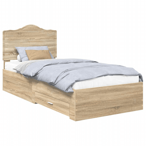 Estrutura de cama de solteiro moderno com cabeceira - Carvalho Sonoma 90 x 200 cm
