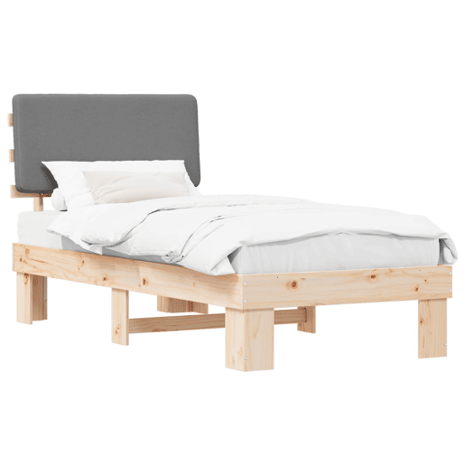 Estrutura de cama de solteiro simple com Cabeceira Estofada Cinzento-claro
