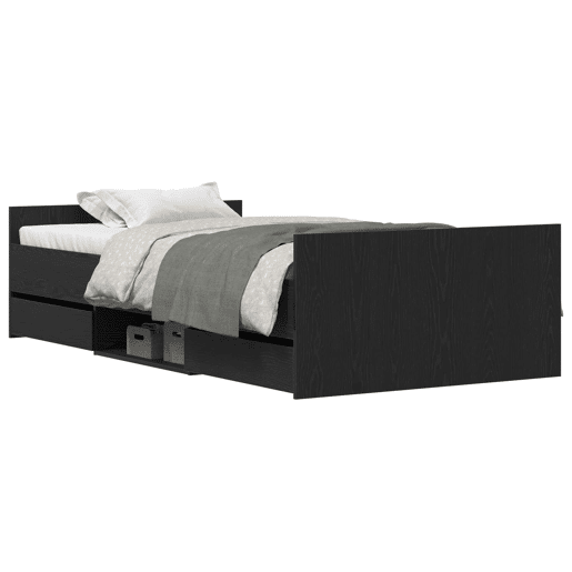 Estrutura de cama de solteiro para adultos com cabeceira Carvalho Preto 193 x 93 x 50 cm