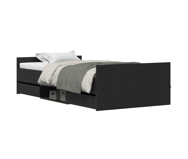 Estructura de cama simple para adultos con cabecera - roble negro 193 x 93 x 50 cm