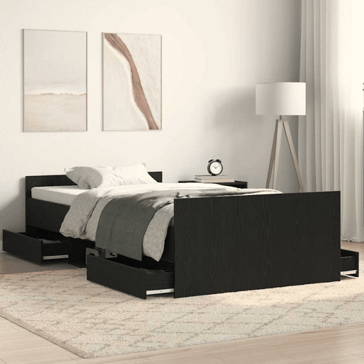 Estrutura de cama de solteiro para adultos com cabeceira Carvalho Preto 193 x 93 x 50 cm