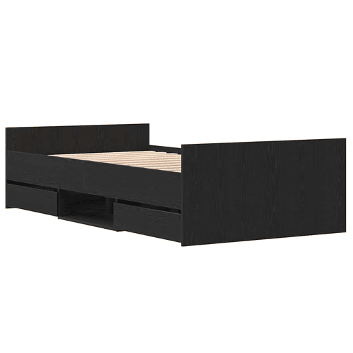 Estrutura de cama de solteiro para adultos com cabeceira Carvalho Preto 193 x 93 x 50 cm