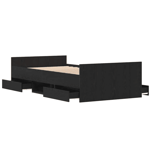 Estrutura de cama de solteiro para adultos com cabeceira Carvalho Preto 193 x 93 x 50 cm