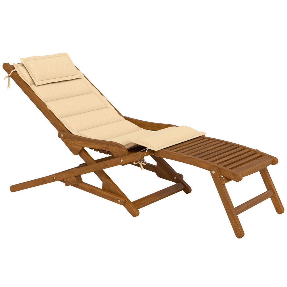 Tumbona Silla Exterior Madera de Acacia, Poliéster Outsunny