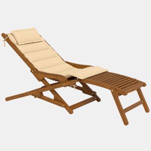 Outsunny Espreguiçadeira Dobrável de Madeira de Acácia Cadeira de Jardim com Descanso para os Pés Removível e Almofada com Apoio de Cabeça Carga 160 kg, para Terraço Jardim Praia 158x61x70 cm Bege
