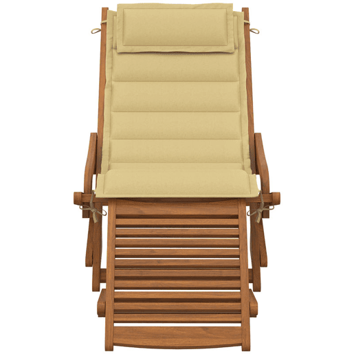 Outsunny Espreguiçadeira Dobrável de Madeira de Acácia Cadeira de Jardim com Descanso para os Pés Removível e Almofada com Apoio de Cabeça Carga 160 kg, para Terraço Jardim Praia 158x61x70 cm Bege