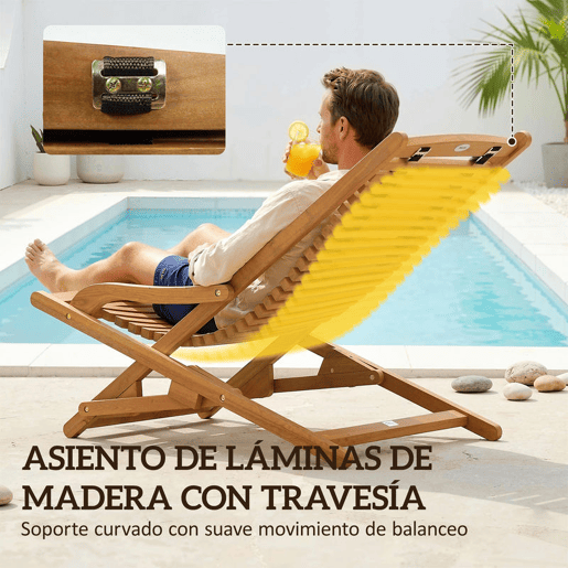 Outsunny Espreguiçadeira Dobrável de Madeira de Acácia Cadeira de Jardim com Descanso para os Pés Removível e Almofada com Apoio de Cabeça Carga 160 kg, para Terraço Jardim Praia 158x61x70 cm Bege