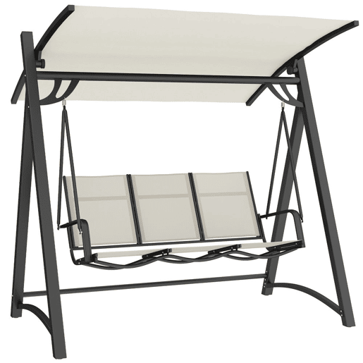 Outsunny Baloiço de Jardim de 3 Lugares Baloiço de Exterior com Teto Ajustável UPF50+ Assento Transpirável e Estrutura em Metal para Pátio Terraço Capacidade 360 kg 188x130x183 cm Creme