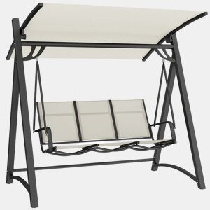 Outsunny Baloiço de Jardim de 3 Lugares Baloiço de Exterior com Teto Ajustável UPF50+ Assento Transpirável e Estrutura em Metal para Pátio Terraço Capacidade 360 kg 188x130x183 cm Creme