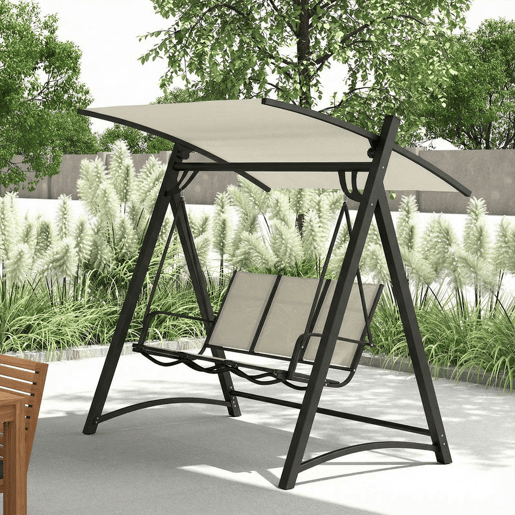 Outsunny Baloiço de Jardim de 3 Lugares Baloiço de Exterior com Teto Ajustável UPF50+ Assento Transpirável e Estrutura em Metal para Pátio Terraço Capacidade 360 kg 188x130x183 cm Creme