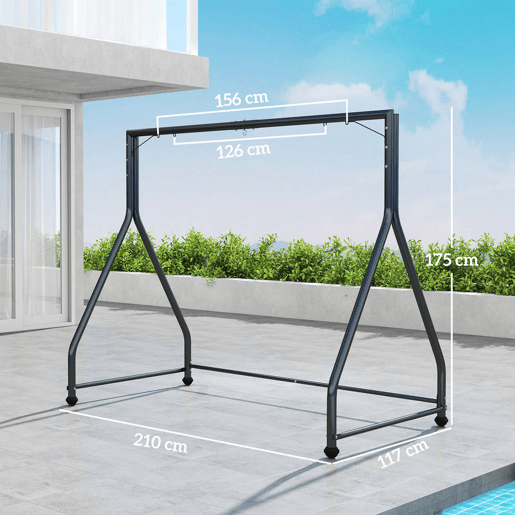 Outsunny Estrutura de Balanço em Aço com Capacidade de 360 kg para 2 ou 3 Assentos ou Cadeira Suspensa com Pés em Forma de A para Jardim Terraço ou Alpendre 210x117x175 cm Preto