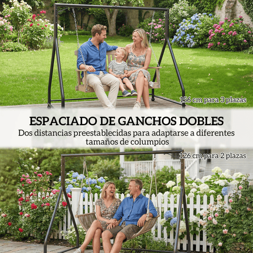 Outsunny Estrutura de Balanço em Aço com Capacidade de 360 kg para 2 ou 3 Assentos ou Cadeira Suspensa com Pés em Forma de A para Jardim Terraço ou Alpendre 210x117x175 cm Preto