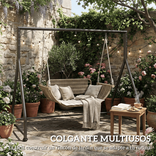Outsunny Estrutura de Balanço em Aço com Capacidade de 360 kg para 2 ou 3 Assentos ou Cadeira Suspensa com Pés em Forma de A para Jardim Terraço ou Alpendre 210x117x175 cm Preto