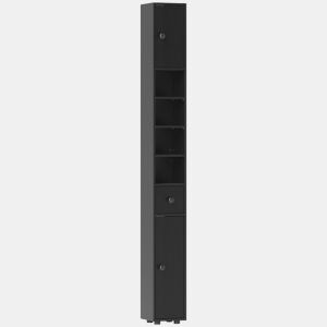 kleankin Armário Alto para Casa de Banho Coluna Estreita com 1 Gaveta 4 Prateleiras Abertas e Prateleiras Ajustáveis 2 Portas Estilo Moderno para Espaços Pequenos 20x20x180 cm Preto