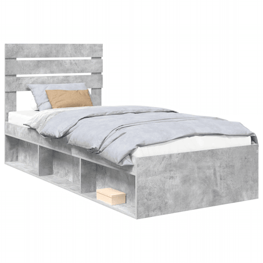 Estrutura de cama de solteiro para adultos com cabeceira Cinza Concreto 75 x 190 cm