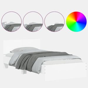 Estrutura de cama de solteiro para adultos com cabeceira e luzes LED 100x200 cm branco
