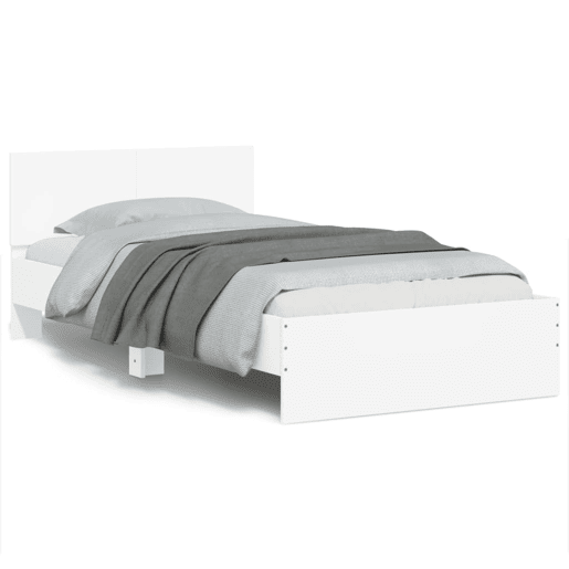 Estrutura de cama de solteiro para adultos com cabeceira e luzes LED 100x200 cm branco