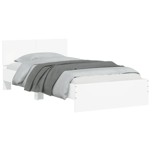 Estrutura de cama de solteiro para adultos com cabeceira e luzes LED 100x200 cm branco