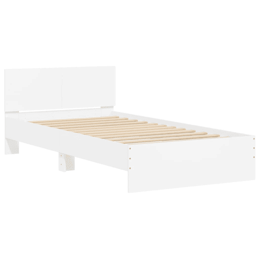 Estrutura de cama de solteiro para adultos com cabeceira e luzes LED 100x200 cm branco