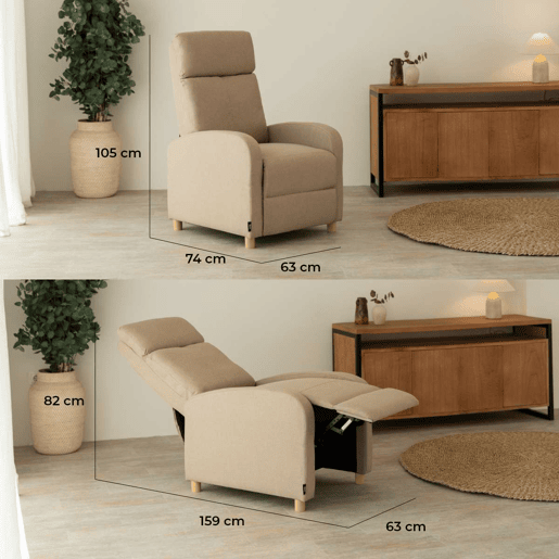 Poltrona Reclinável Verona Nalui relax reclinável em tela (63x96,5x79 cm) Beige