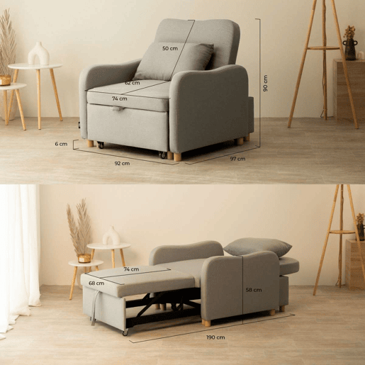 Poltrona cama Buddy Nalui reclinável 3 em 1 (92x97x90 cm) Gris