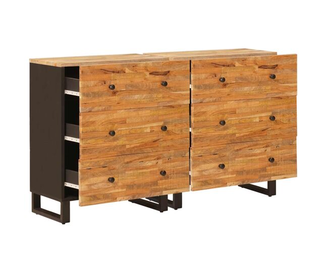 Aparador - mueble de almacenamiento 2 pcs marrón 60 x 33 x 75 cm madera de mango maciza es19