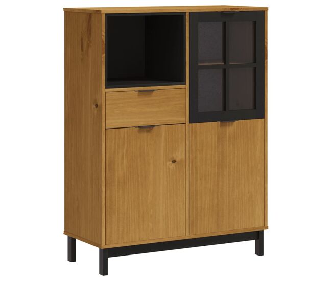 Aparador alto - mueble de almacenamiento con puerta vidrio flam madera pino 92x40x122,5 cm es513