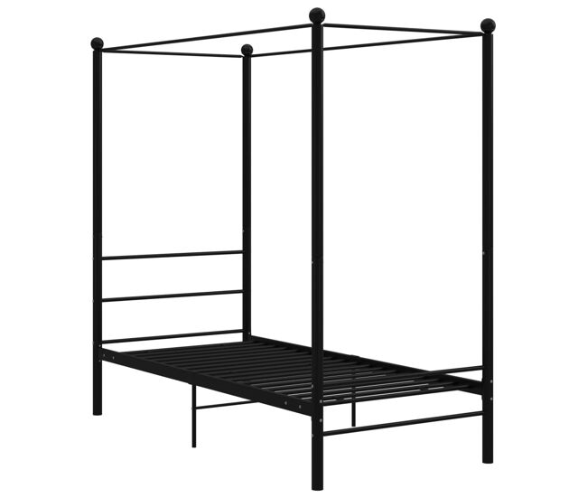 Estructura de cama individual para adultos con dosel metal negro 90x200 cm