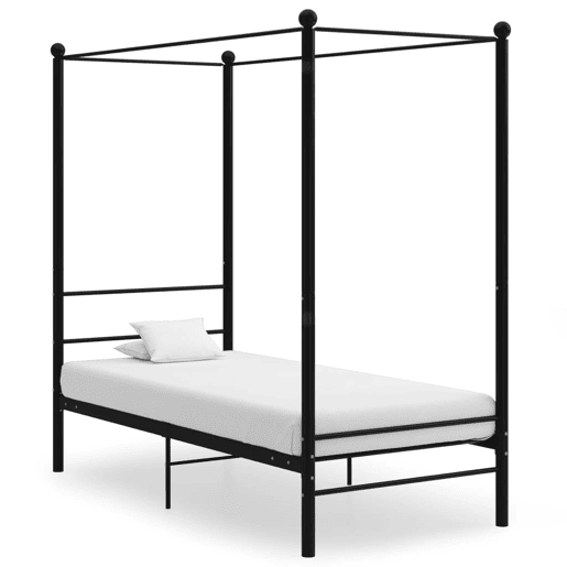 Estrutura de cama de solteiro para adultos com dossel metal preto 90x200 cm Estrutura de cama de solteiro para adultos com dossel metal preto 90x200 cm
