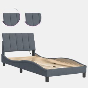 Estrutura de cama de solteiro simple com LED 80x200 cm veludo cinzento-escuro