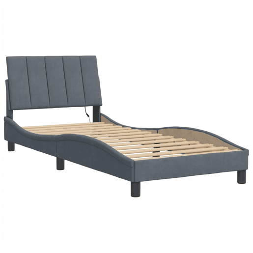 Estrutura de cama de solteiro simple com LED 80x200 cm veludo cinzento-escuro