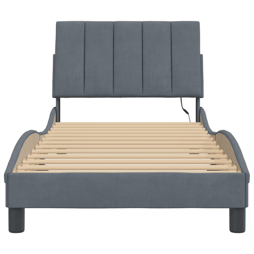 Estrutura de cama de solteiro simple com LED 80x200 cm veludo cinzento-escuro
