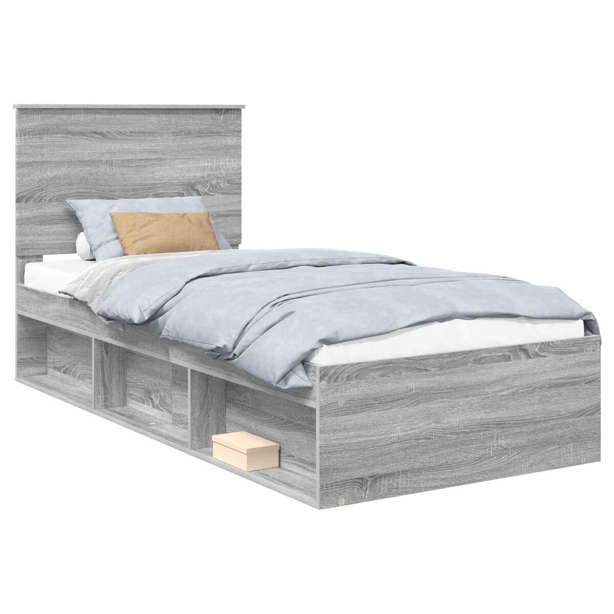 Estructura de cama individual para adultos 103x210 Roble/ Gris