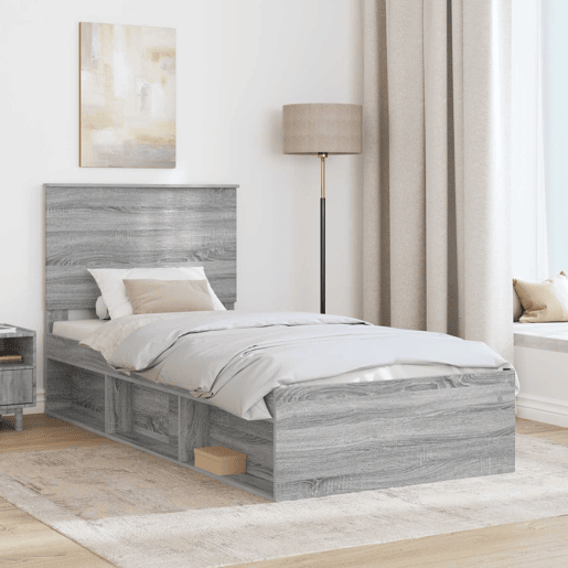 Estrutura de cama de solteiro para adultos com Cabeceira - Cinza Sonoma 100 x 200 cm