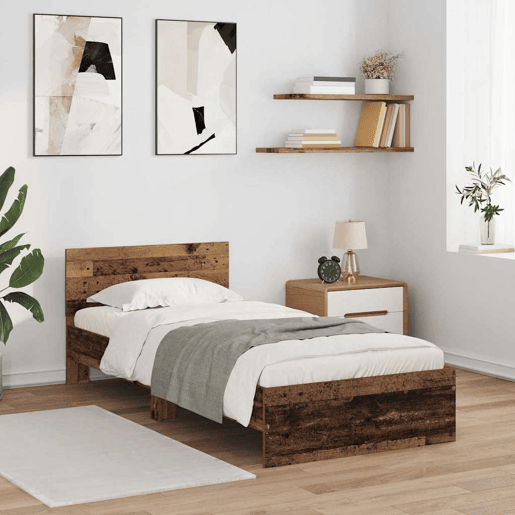 Estrutura de cama de solteiro para adultos Madeira Antiga 90 x 200 cm Madeira processada