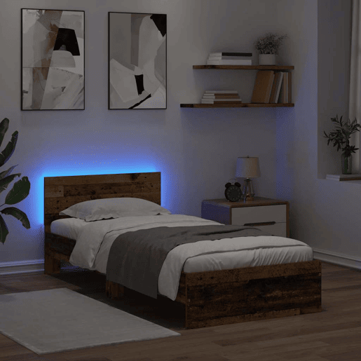 Estrutura de cama de solteiro para adultos Madeira Antiga 90 x 200 cm Madeira processada
