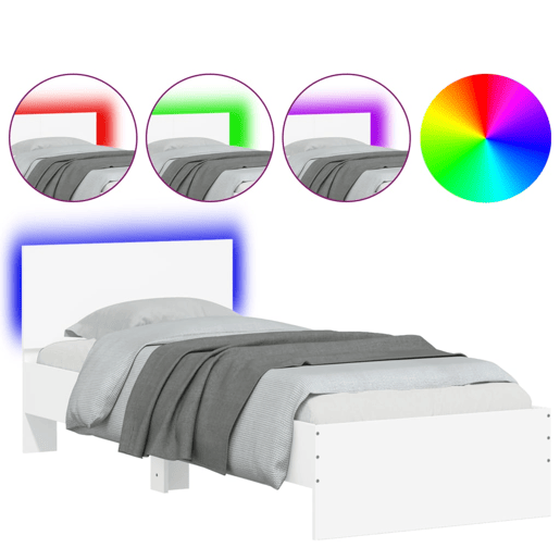 Estrutura de cama de solteiro para adultos com cabeceira e luzes LED 75x190 cm branco