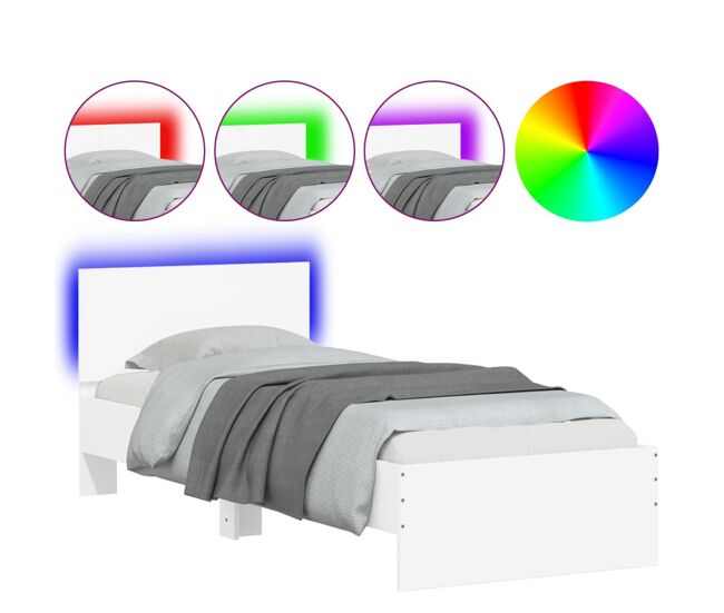 Estructura de cama individual para adultos con cabecero y luces led blanco 75x190 cm