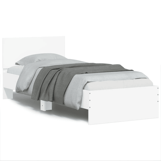 Estrutura de cama de solteiro para adultos com cabeceira e luzes LED 75x190 cm branco